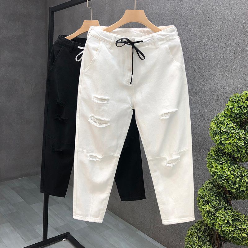 White Jeans Men'S Trendy Brand Fashionable Cropped Pants Thin Men'S Ripped Pants - Image 2